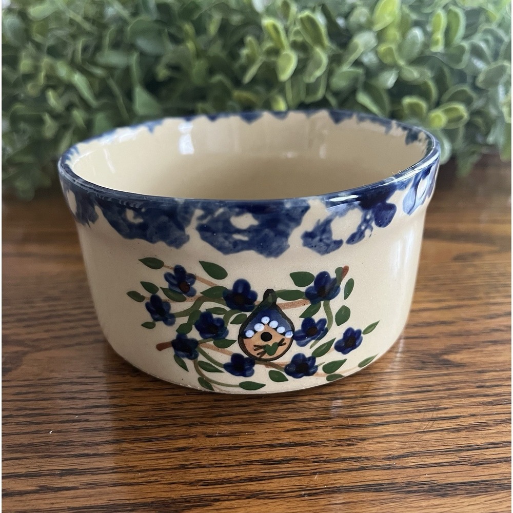 Alpine Pottery Roseville Ohio cobalt blue Birdhouse‎ 1999 design Crock 4"x2.5"